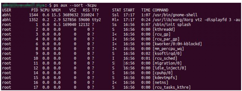 云服务器在Linux中CPU和内存使用前10的进程