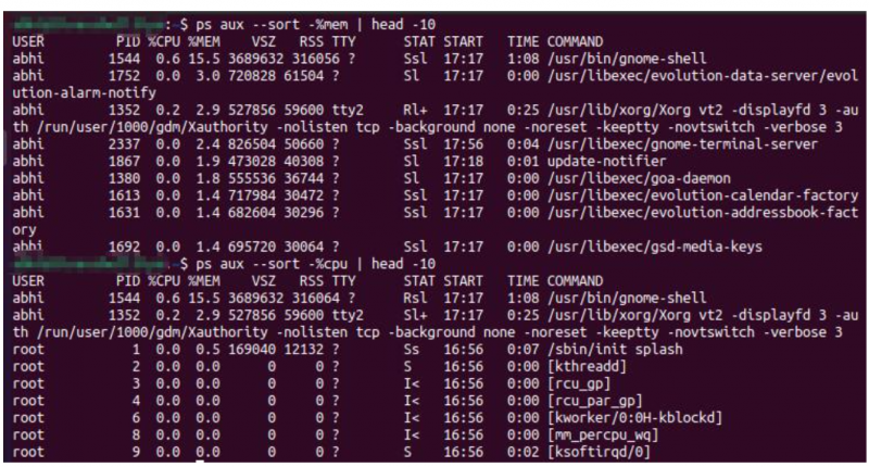 云服务器在Linux中CPU和内存使用前10的进程 - 小浪云数据